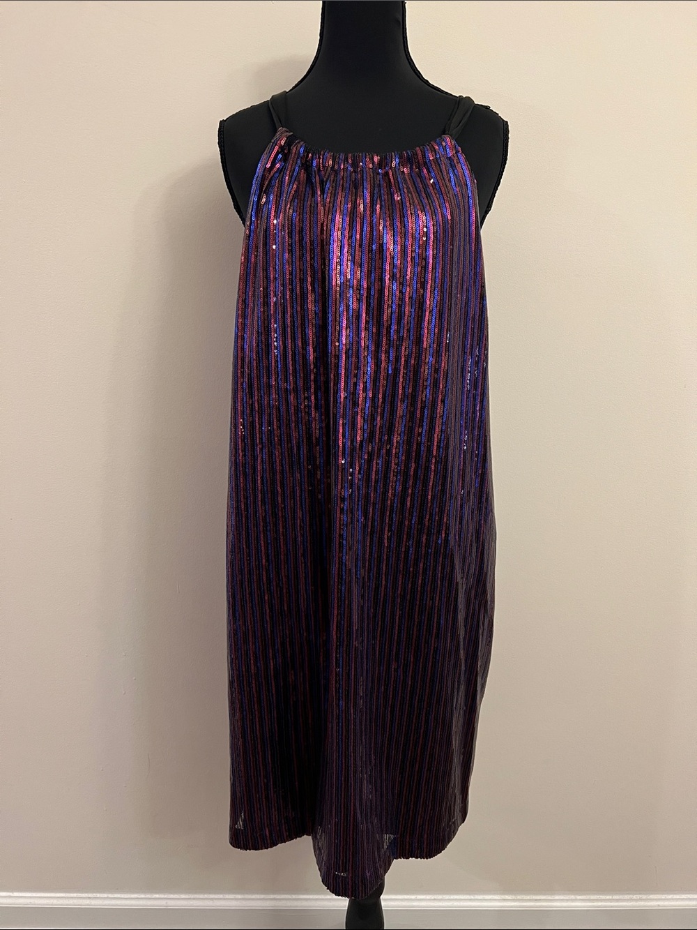 Trina Turk Purple and Black Striped Metallic Slip Dress